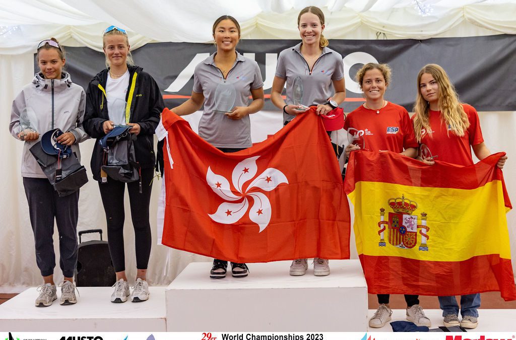Tiffany Mak (ABC) and Emily Polson (RHKYC) won the championship of female under 17 at the 29er World Championships
